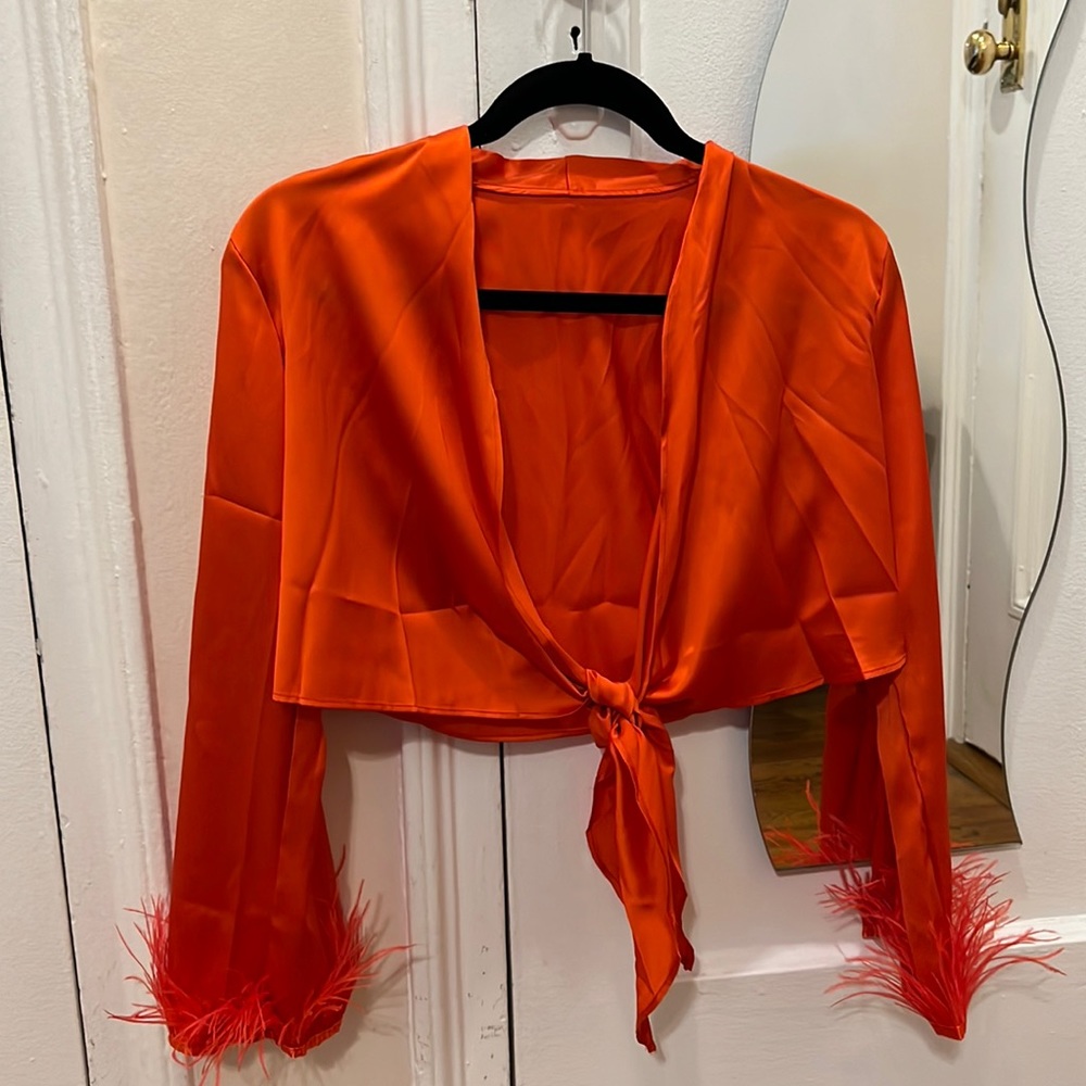 Feather Tie Front Top *Brand New* *Never Worn*